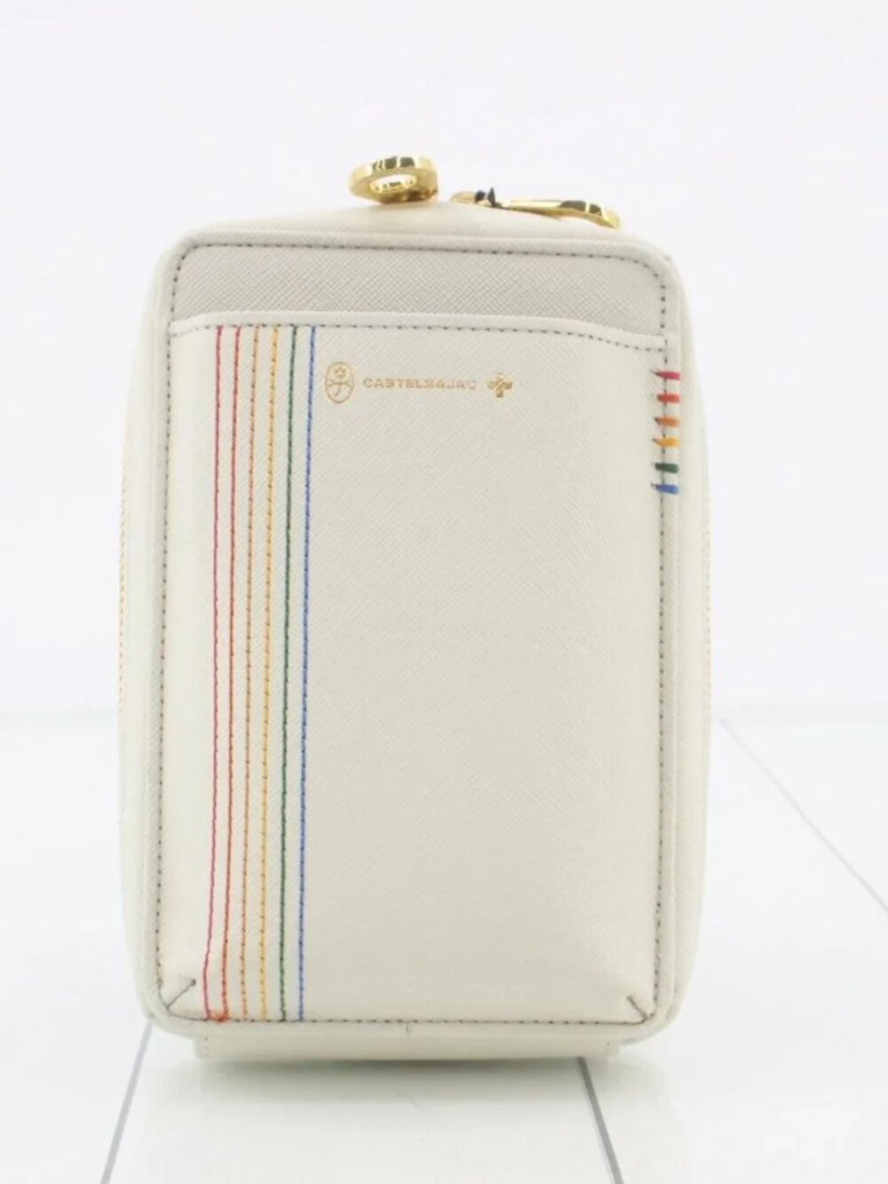Castelbajac Smartphone Crossbody Shoulder Bag White Leather, Rainbow Stitching